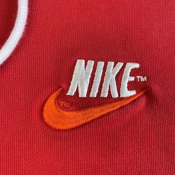 Nike Mens SZ M Embroidered Logo Half Zip Hooded Fleece Pullover Pocket Red - Picture 5 of 10
